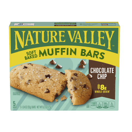 Nature Valley Chocolate Chip Soft-Baked Muffin Bar, front of 5 bar box.