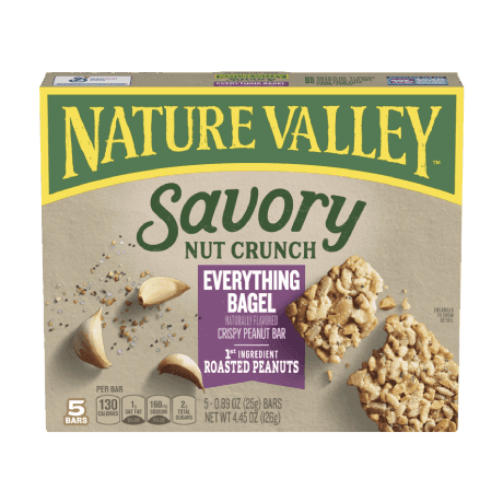 Nature Valley Savory Nut Crunch, Everything Bagel, front of 5 bar box.