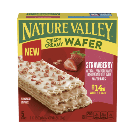 Nature Valley Strawberry Wafer Bars, front of 5 bar box.