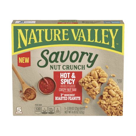 Nature Valley Savory Nut Crunch, Hot & Spicy front of 5 bar box.